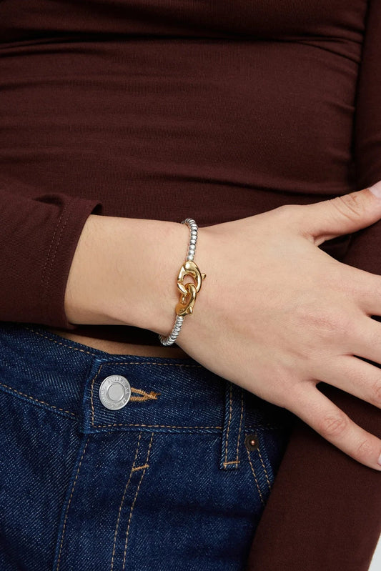 SER INSEPARABLE BRACELET IN GOLD AND SILVER FRONT VIEW WORN