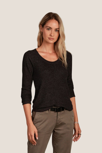 BRUSHED WAFFLE SCOOP NECK IN VINTAGE BLACK FRONT VIEW