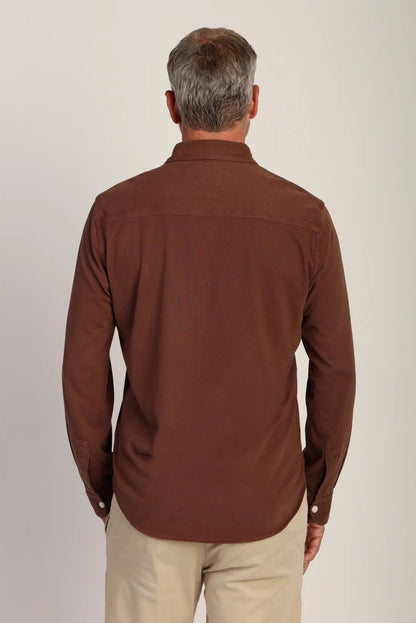 VINCE KNIT LONG SLEEVE SHIRT IN CHOCOLATE BACK VIEW