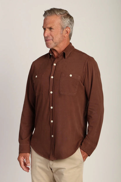 VINCE KNIT LONG SLEEVE SHIRT IN CHOCOLATE SIDE VIEW