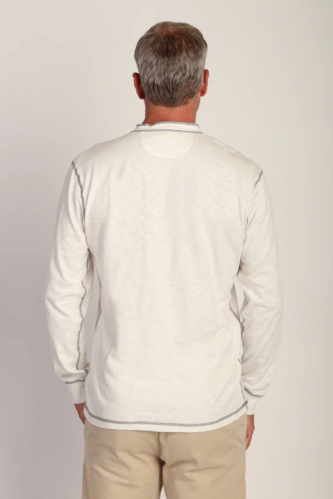 HERITAGE SLUB LONG SLEEVE HENLEY IN VINTAGE CHALK BACK VIEW