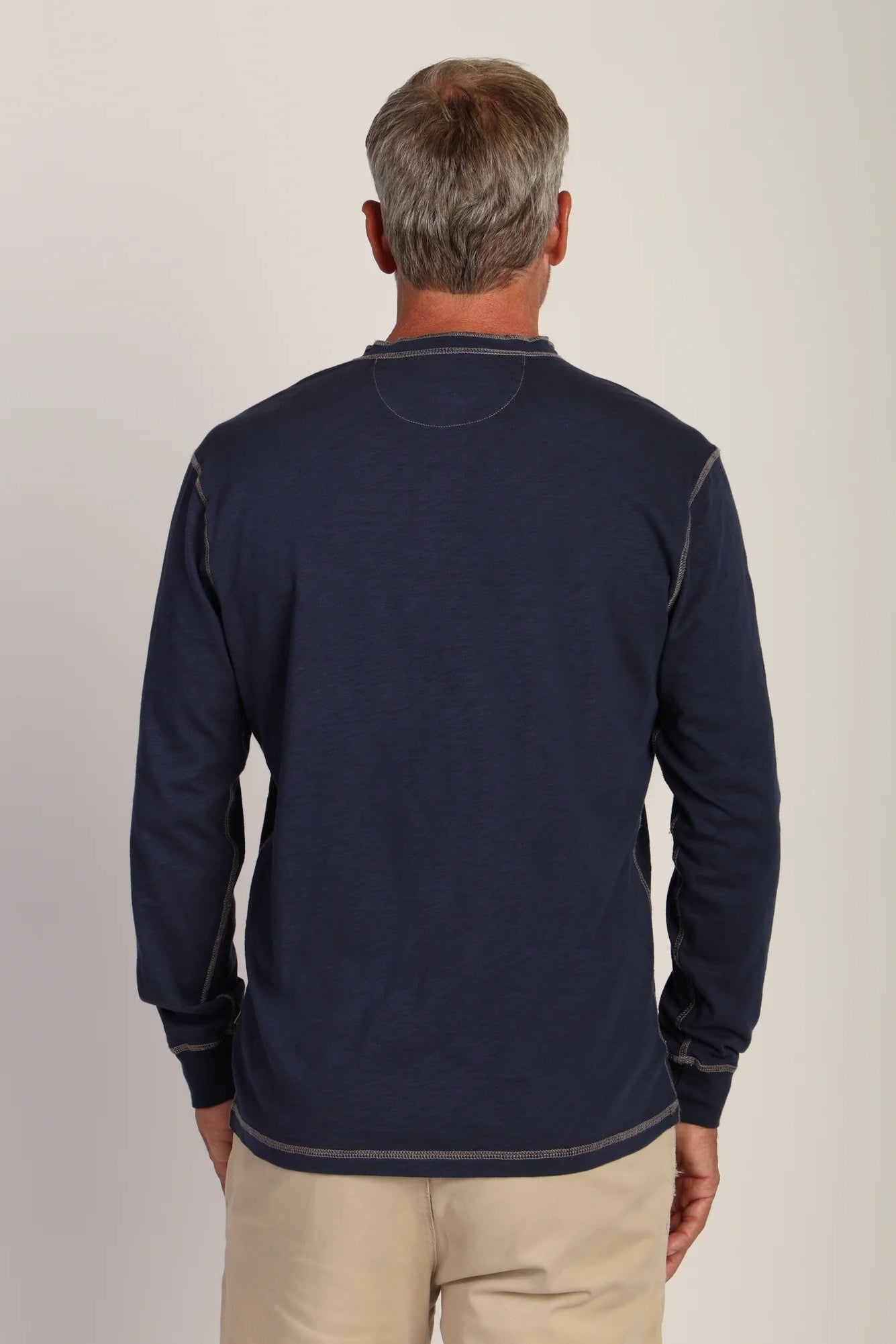 HERITAGE SLUB LONG SLEEVE HENLEY IN NEW NAVY BACK VIEW