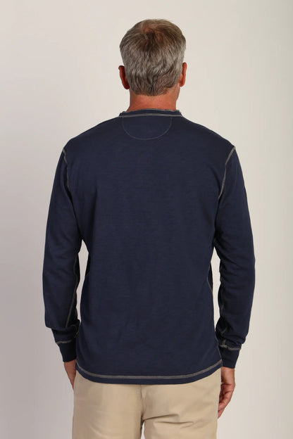 HERITAGE SLUB LONG SLEEVE HENLEY IN NEW NAVY BACK VIEW