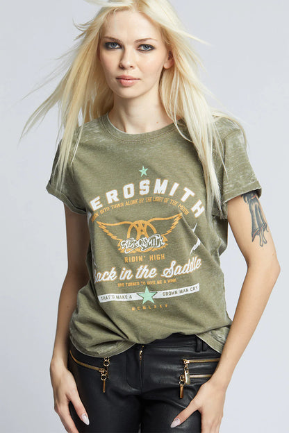 AEROSMITH RIDIN HIGH TEE IN OLIVE FRONT VIEW