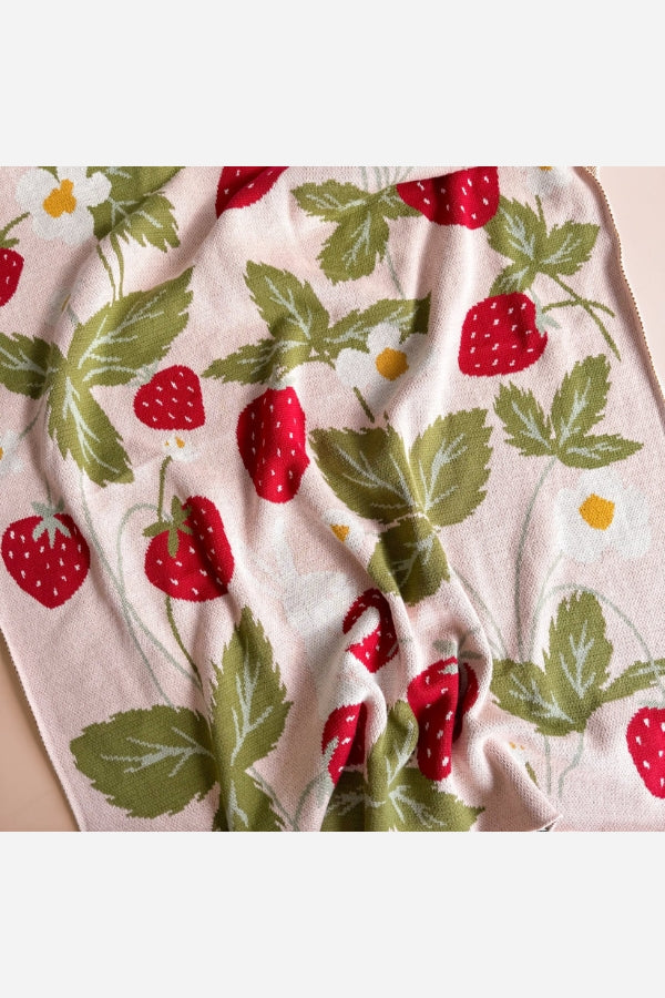 STRAWBERRY BUNNY BLANKET IN BLUSH CLOSE UP