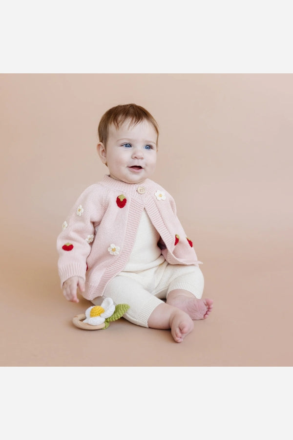 STRAWBERRY FLOWER CARDIGAN IN BLUSH FRONT VIEW