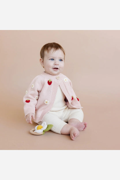 STRAWBERRY FLOWER CARDIGAN IN BLUSH FRONT VIEW
