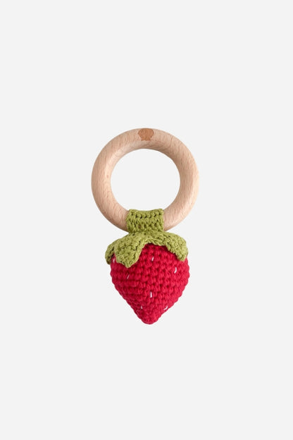 CROCHET RATTLE IN STRAWBERRY RED