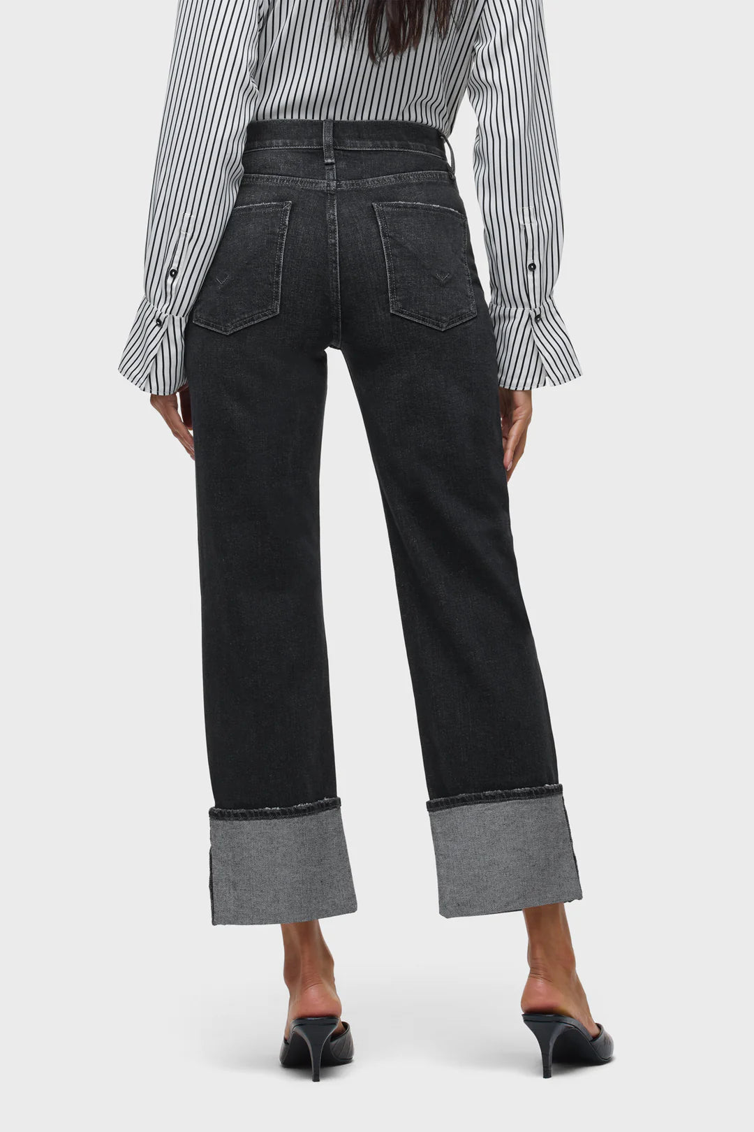 REMI HIGH RISE ANKLE W/ WIDE CUFF IN WASHED BLACK BACK VIEW