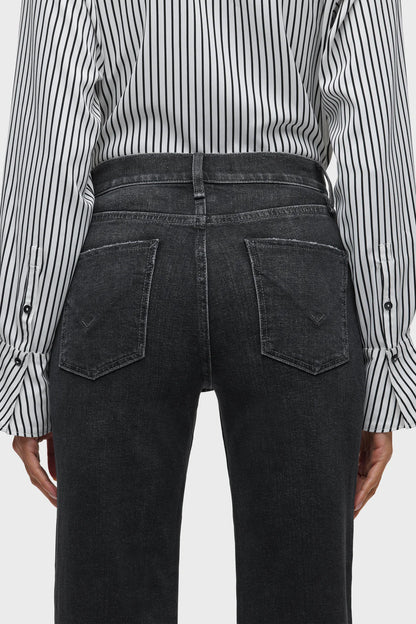 REMI HIGH RISE ANKLE W/ WIDE CUFF IN WASHED BLACK BACK VIEW CLOSEUP