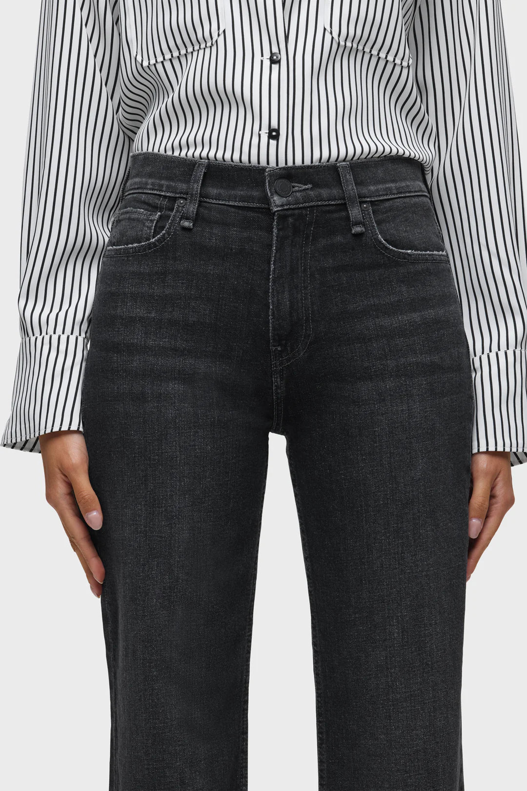 REMI HIGH RISE ANKLE W/ WIDE CUFF IN WASHED BLACK FRONT VIEW CLOSEUP