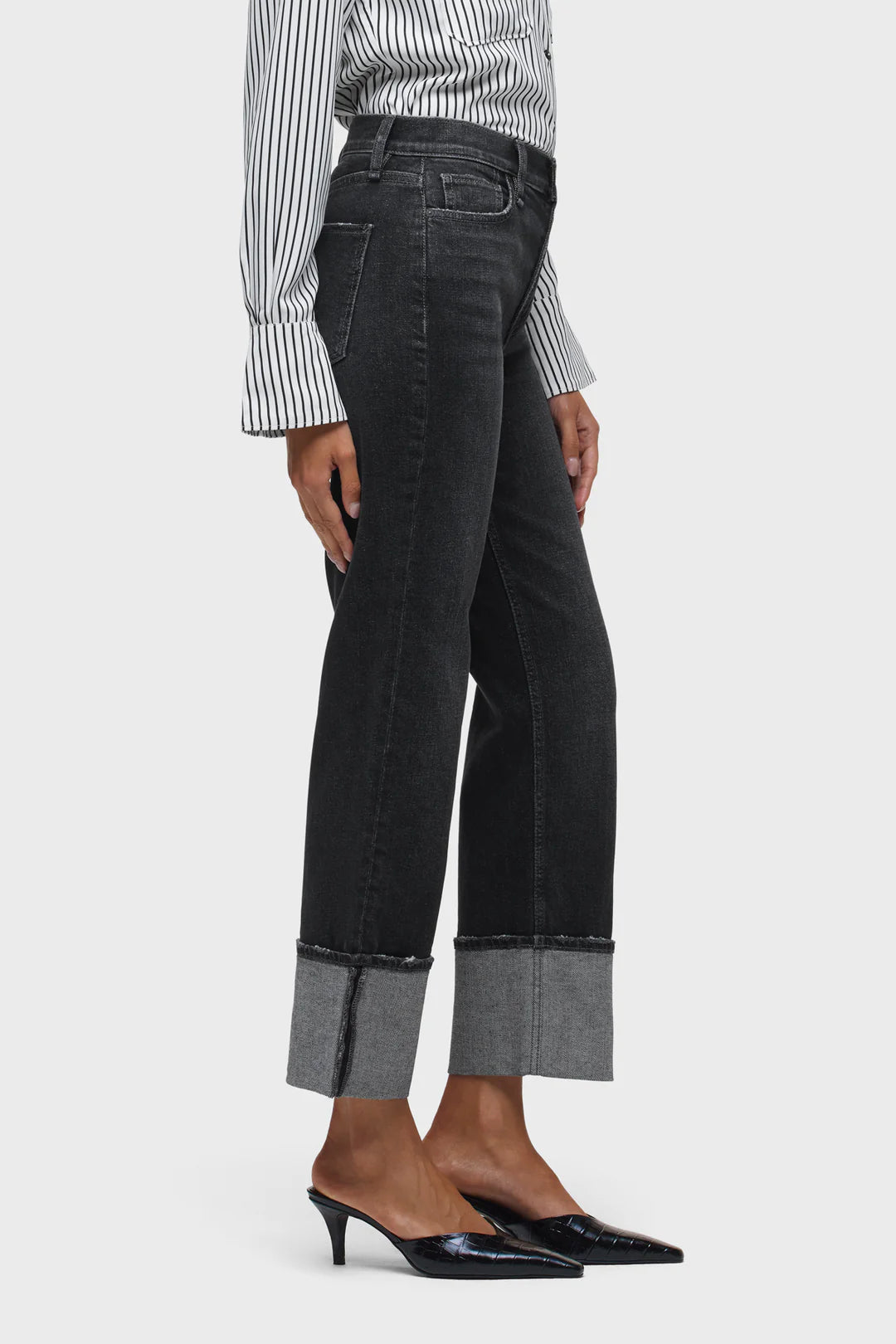 REMI HIGH RISE ANKLE W/ WIDE CUFF IN WASHED BLACK SIDE VIEW