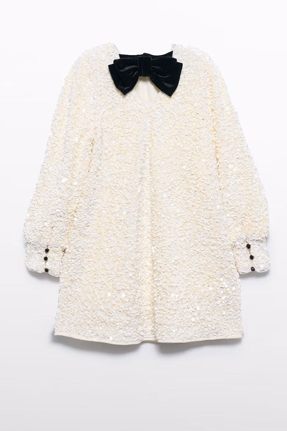 SEQUIN VELVET DRESS IN CREAM BACK VIEW