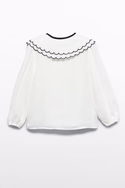 CHIFFON BLOUSE w/ EMBELLISHED COLLAR IN CREAM BACK VIEW