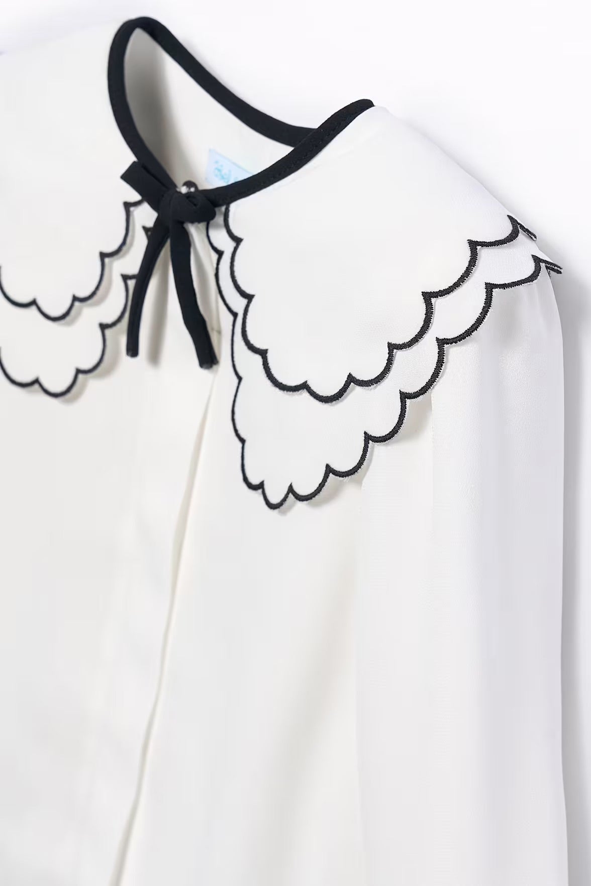 CHIFFON BLOUSE w/ EMBELLISHED COLLAR IN CREAM DETAIL VIEW