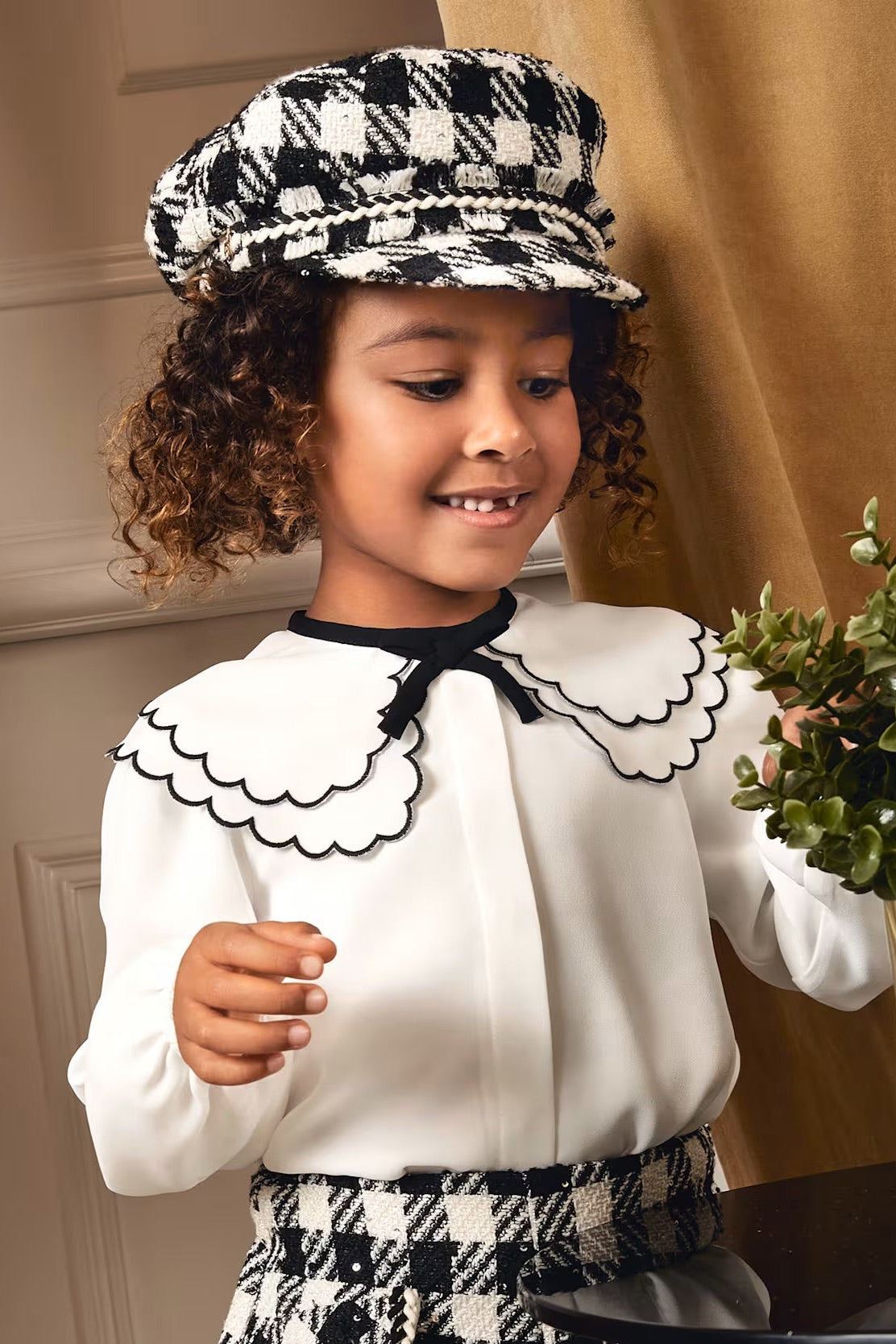 CHIFFON BLOUSE w/ EMBELLISHED COLLAR IN CREAM FRONT VIEW