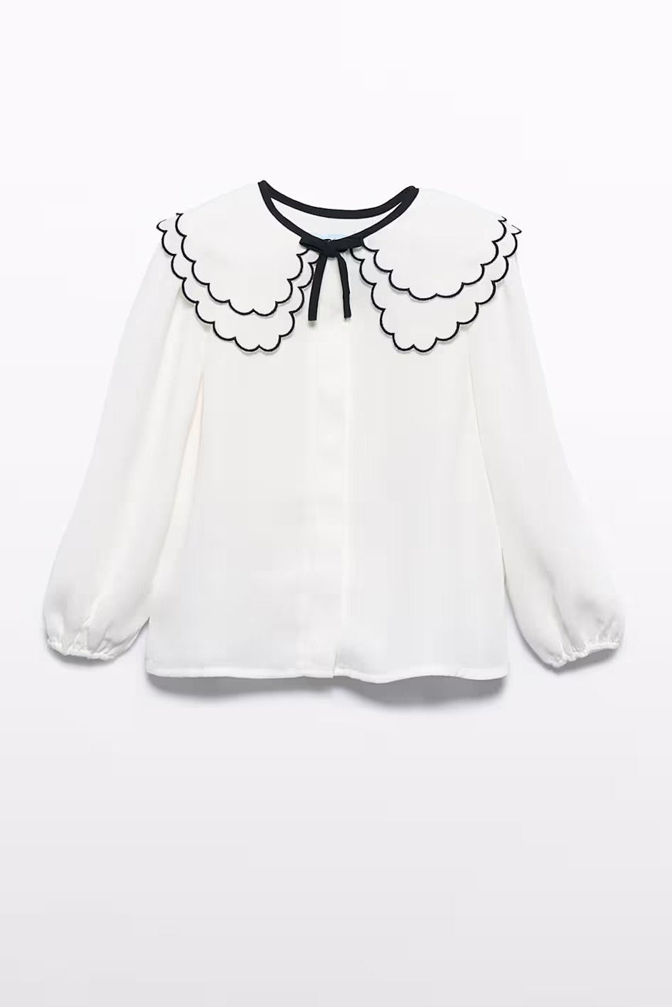 CHIFFON BLOUSE w/ EMBELLISHED COLLAR IN CREAM FRONT VIEW