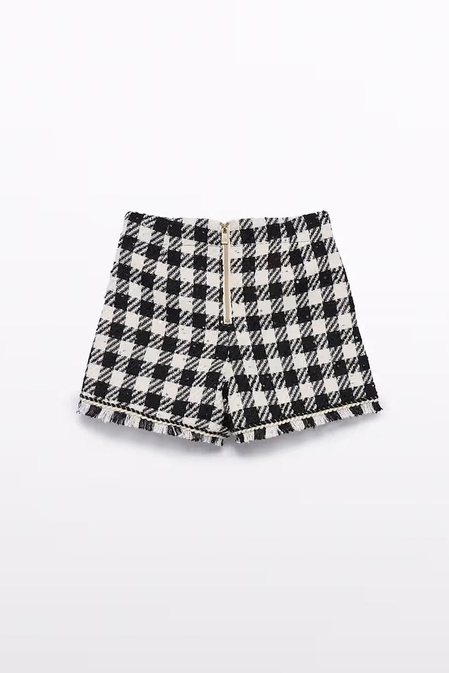 VICHY SEQUIN BERMUDA SHORTS IN BLACK BACK VIEW