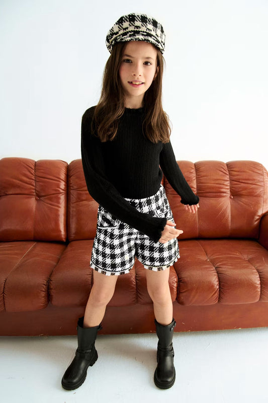 VICHY SEQUIN BERMUDA SHORTS IN BLACK FRONT VIEW