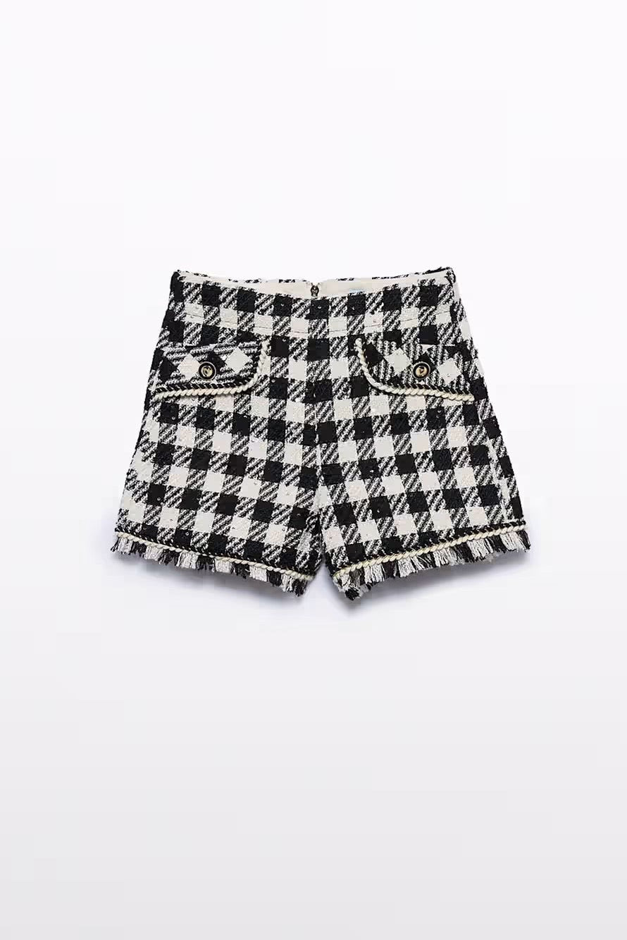 VICHY SEQUIN BERMUDA SHORTS IN BLACK FRONT VIEW