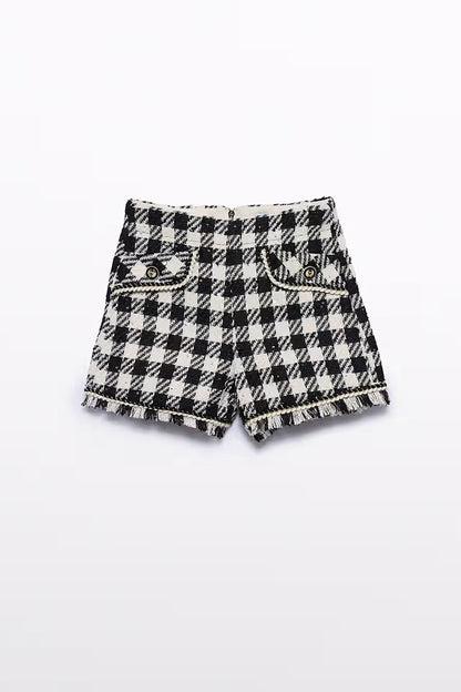 VICHY SEQUIN BERMUDA SHORTS IN BLACK FRONT VIEW