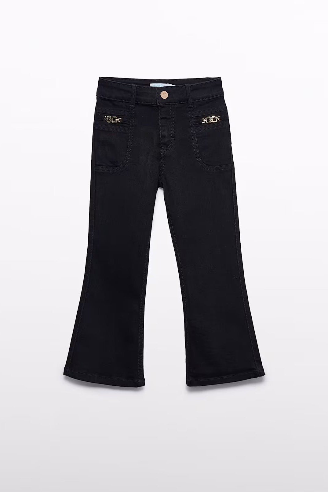 FLARED DENIM PANTS IN BLACK FRONT  VIEW