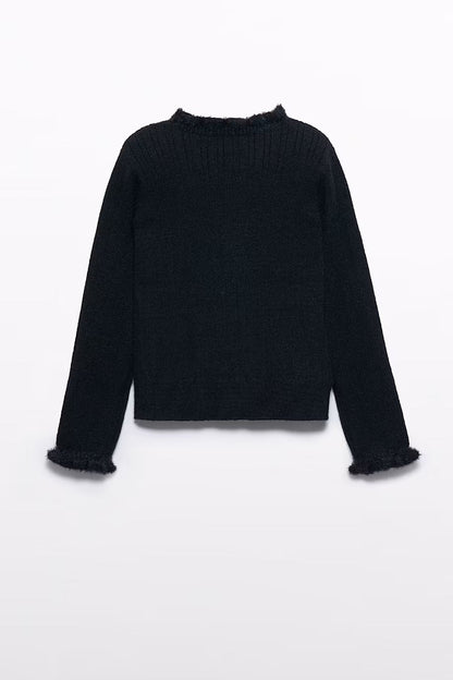RIBBED KNIT TURTLE NECK IN BLACK BACK VIEW