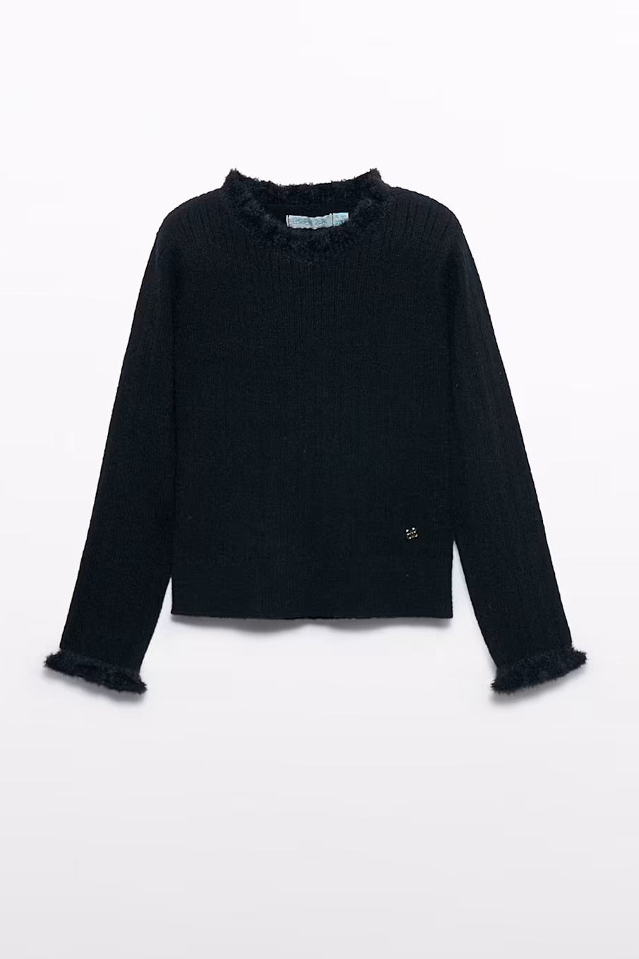 RIBBED KNIT TURTLE NECK IN BLACK FRONT VIEW
