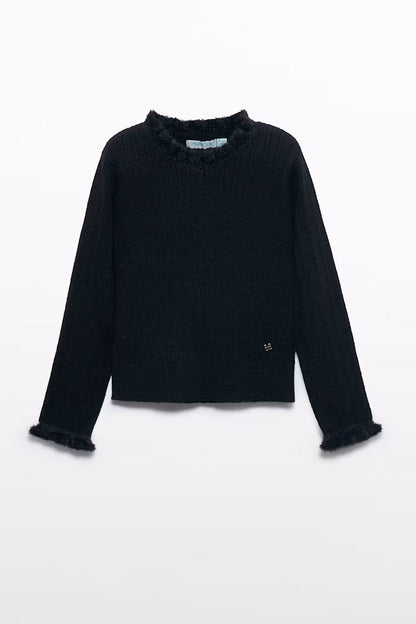 RIBBED KNIT TURTLE NECK IN BLACK FRONT VIEW