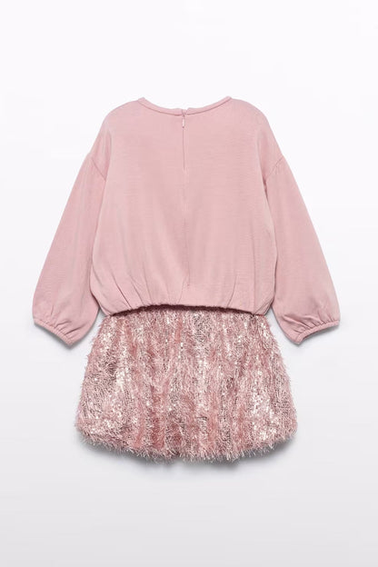 SEQUIN FRINGE SKIRT SET IN PETAL BACK VIEW