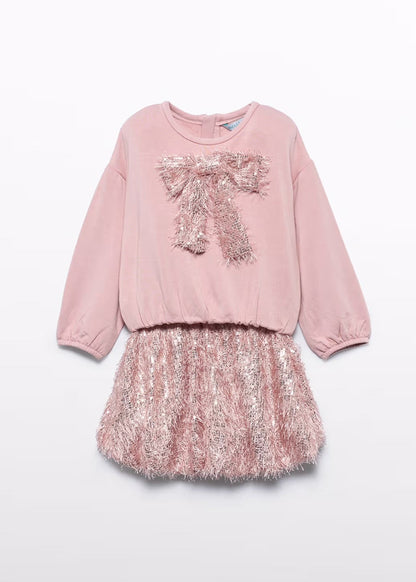 SEQUIN FRINGE SKIRT SET IN PETAL FRONT VIEW