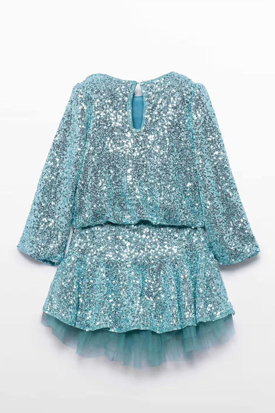 SEQUIN SKIRT SET IN AQUA BACK VIEW