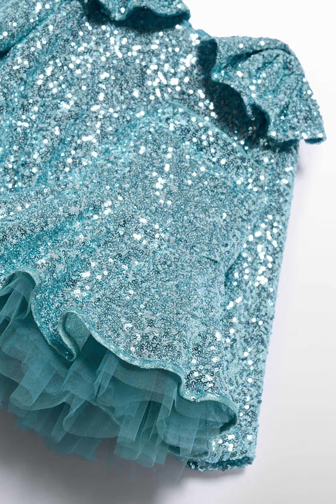 SEQUIN SKIRT SET IN AQUA DETAIL VIEW