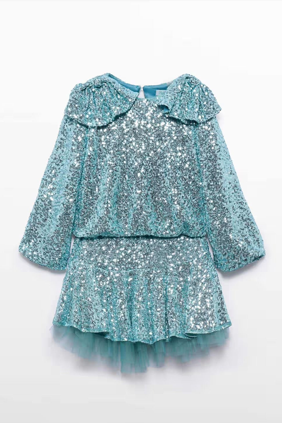 SEQUIN SKIRT SET IN AQUA FRONT VIEW