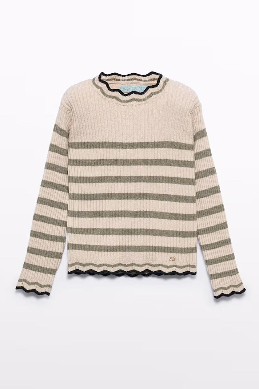 KNIT RIB TURTLENECK IN BEIGE/MARZIPAN FRONT VIEW