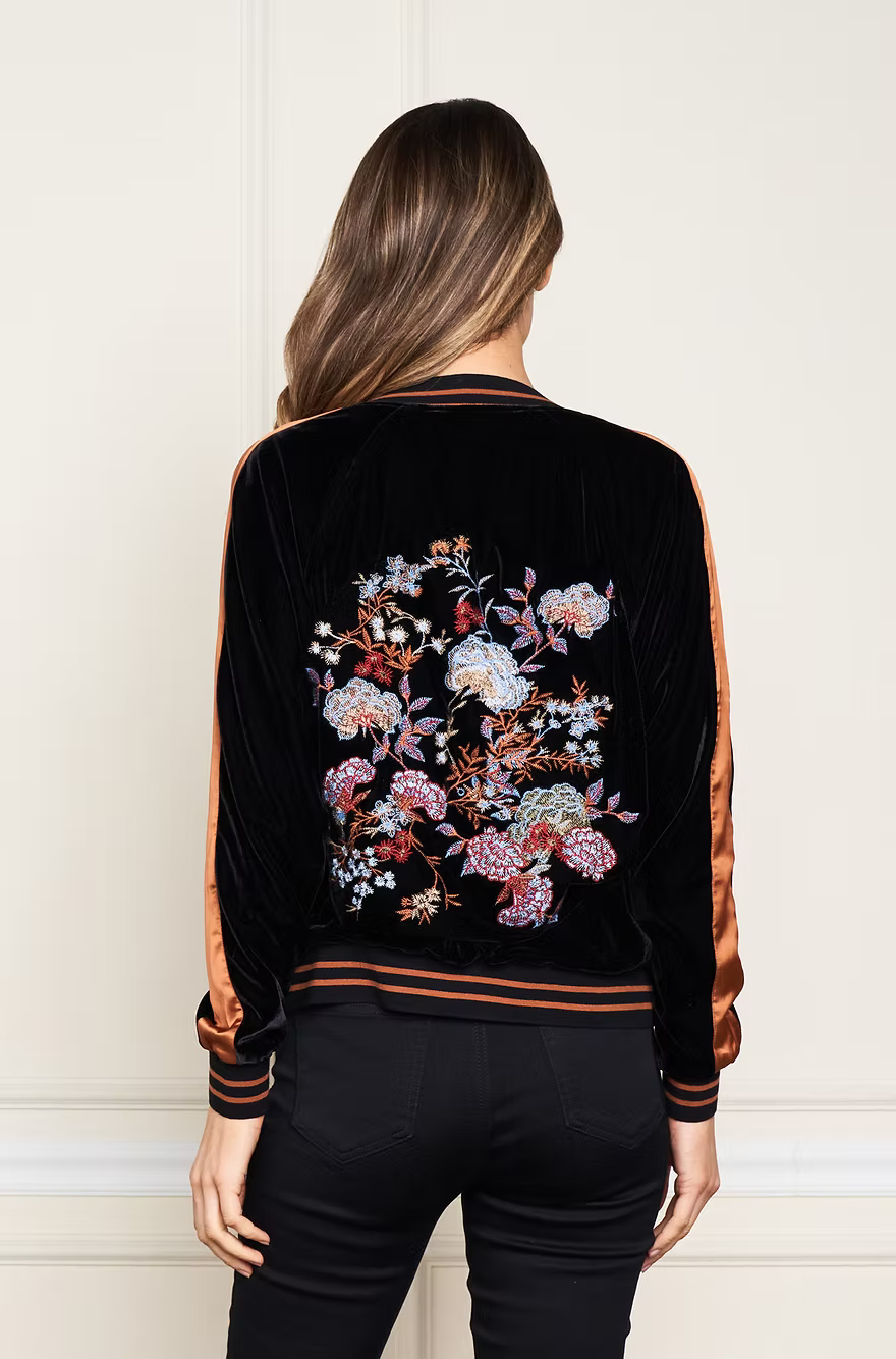 NAGOYA EMBLEM VELVET BBALL JACKET IN ZEN GARDEN BACK VIEW