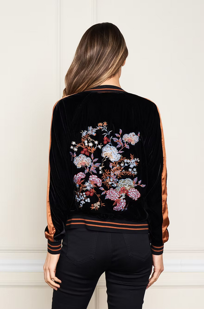 NAGOYA EMBLEM VELVET BBALL JACKET IN ZEN GARDEN BACK VIEW
