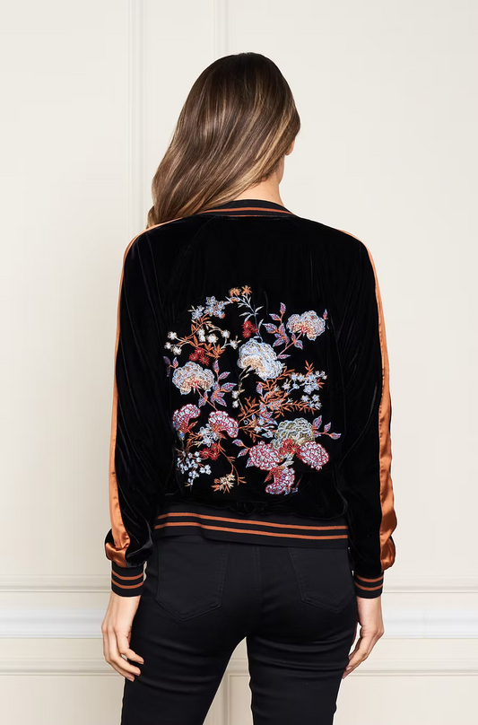 NAGOYA EMBLEM VELVET BBALL JACKET IN ZEN GARDEN BACK VIEW