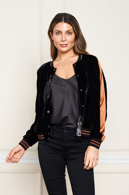 NAGOYA EMBLEM VELVET BBALL JACKET IN ZEN GARDEN FRONT VIEW