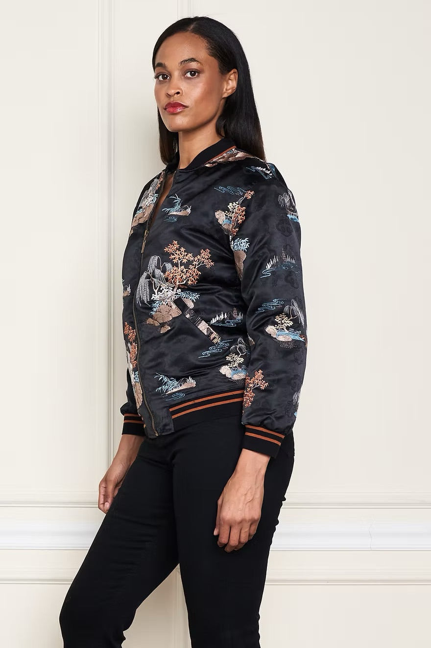 SATIN EMBLEM ZEN GARDEN BBALL JACKET IN ZEN GARDEN SIDE VIEW