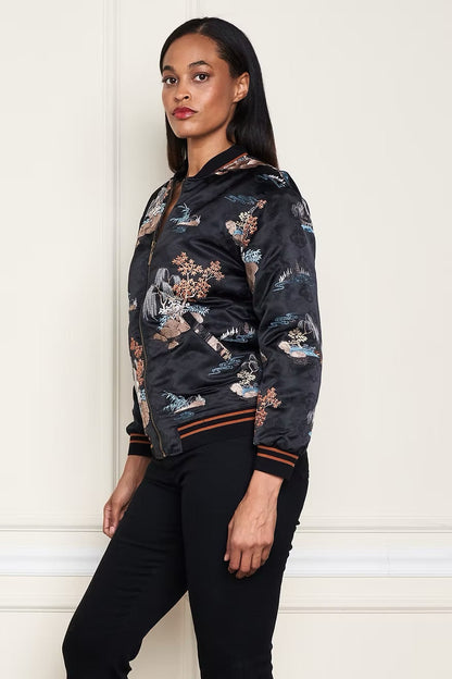 SATIN EMBLEM ZEN GARDEN BBALL JACKET IN ZEN GARDEN SIDE VIEW