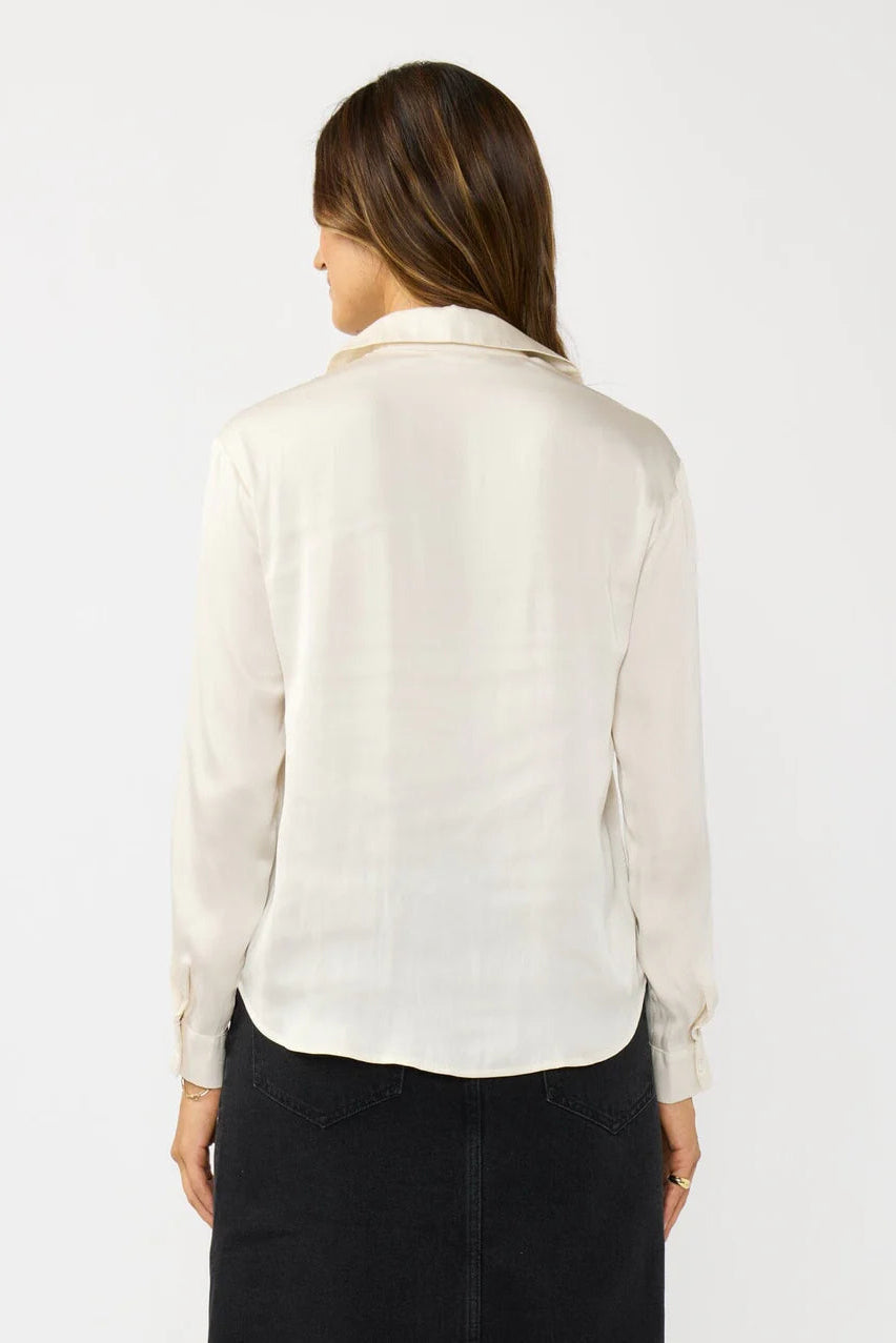 LONG SLEEVE SPLIT NECK BLOUSE w/ COLLAR IN EGGSHELL BACK VIEW