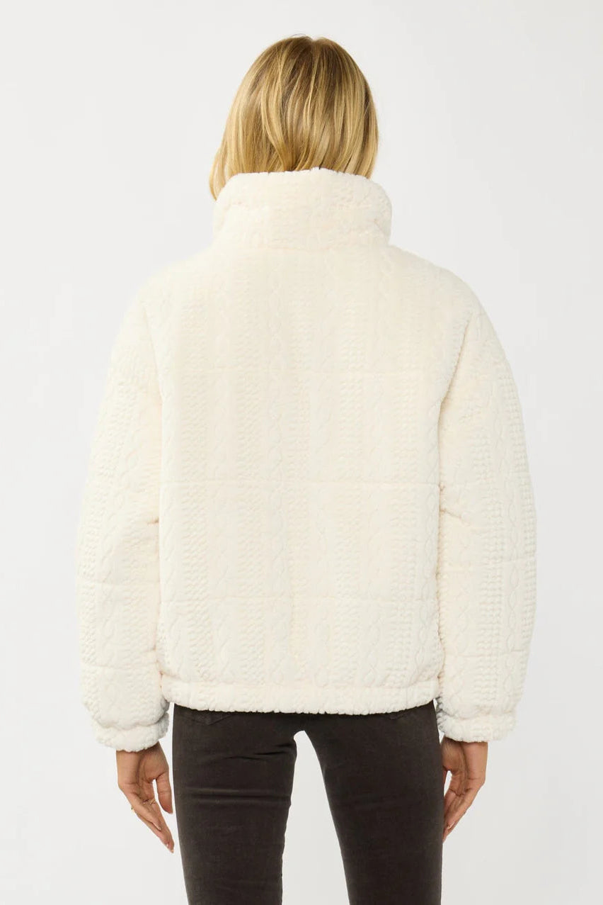 PATTERN STRIPE PUFFER JACKET IN CREAM BACK VIEW