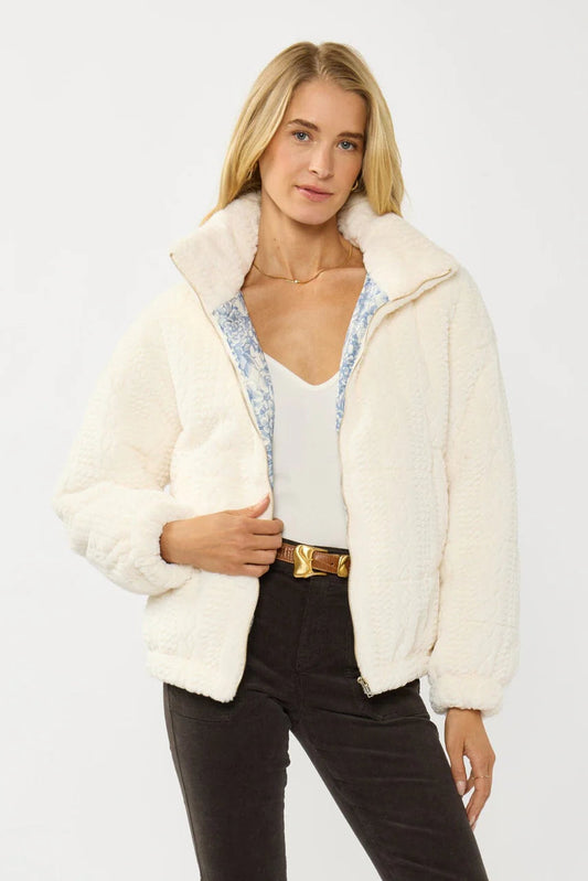 PATTERN STRIPE PUFFER JACKET IN CREAM FRONT VIEW