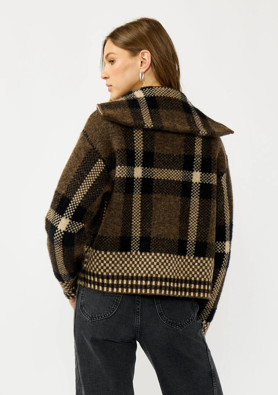 PLAID KNITTED BOMBER JACKET