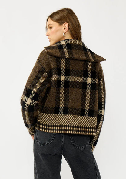 PLAID KNITTED BOMBER JACKET