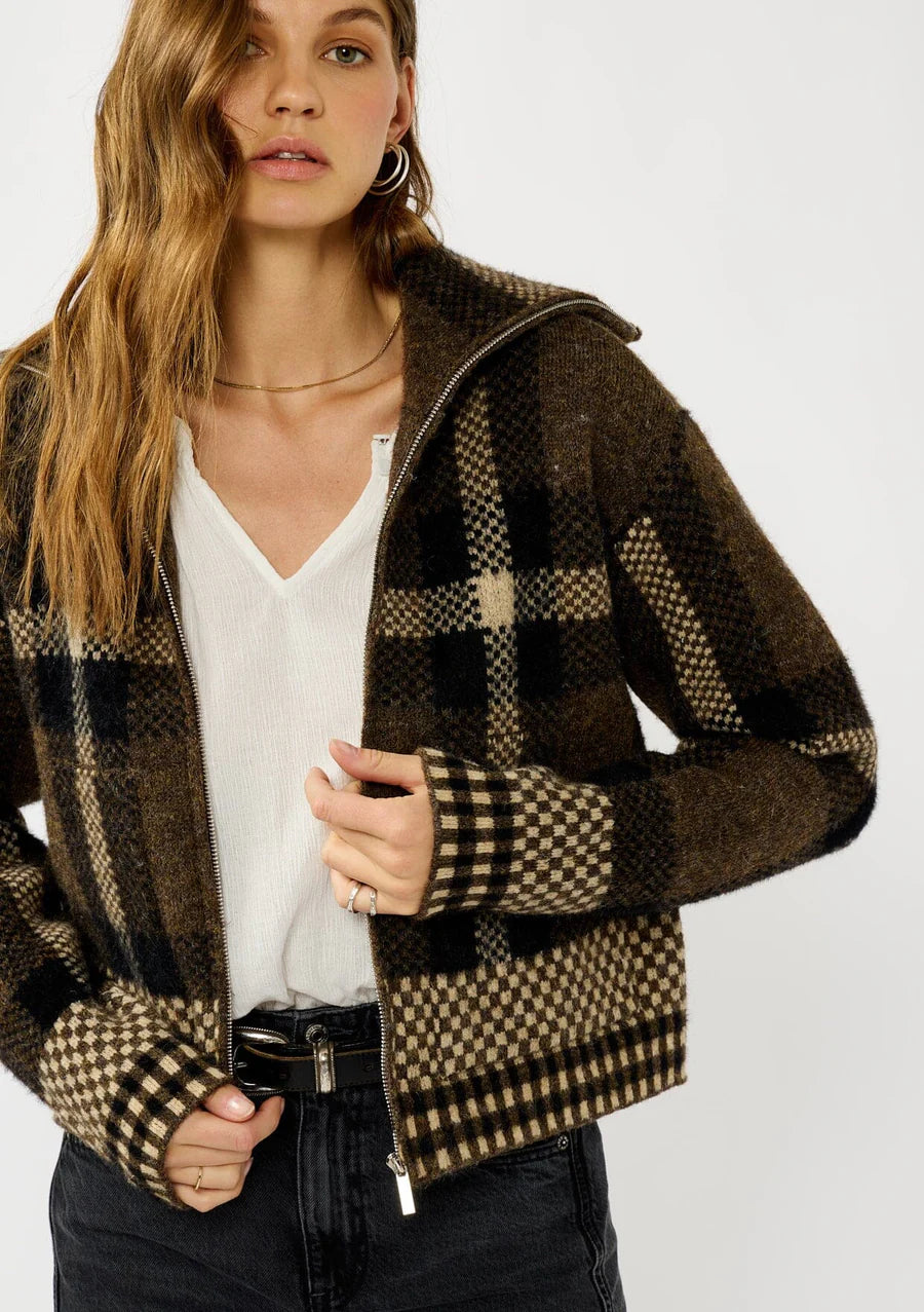PLAID KNITTED BOMBER JACKET