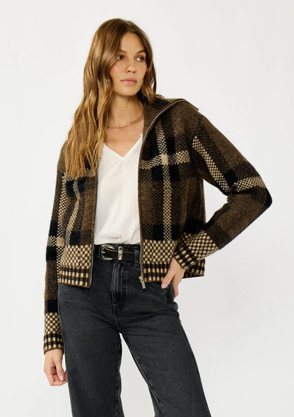 PLAID KNITTED BOMBER JACKET