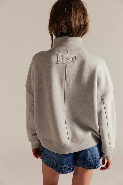 TIMELESS PULLOVER IN HEATHER GREY BACK VIEW
