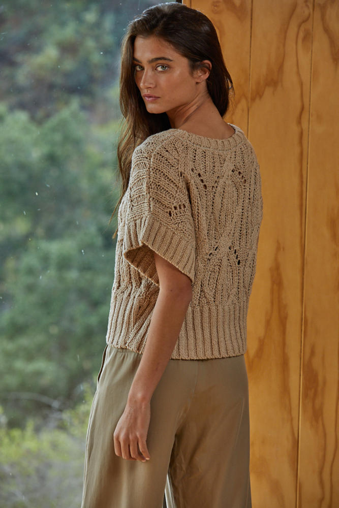 CALI CROCHET TOP IN TAUPE BACK VIEW